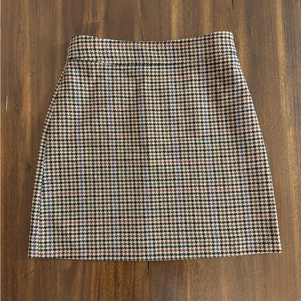 J Crew Wool-blend mini skirt in houndstooth